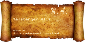 Mansberger Aliz névjegykártya